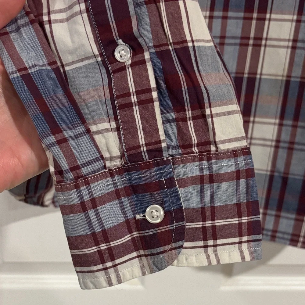 J. Crew Men's 100% Cotton Plaid Button Down Shirt Burgundy, Blue, & White sz‎ XL